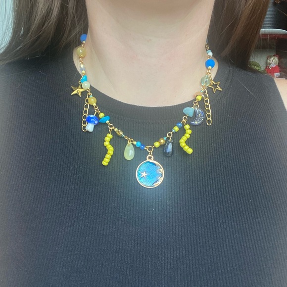 Ocean Sky Beaded Charm Chain Charm Necklace Gold Star Moon Pendant Autumn Nature - Picture 8 of 8